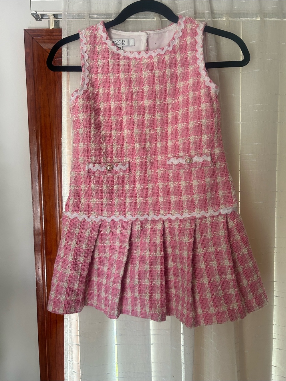 Badgley Mischka Pink and Cream Tweed Sleeveless Dress